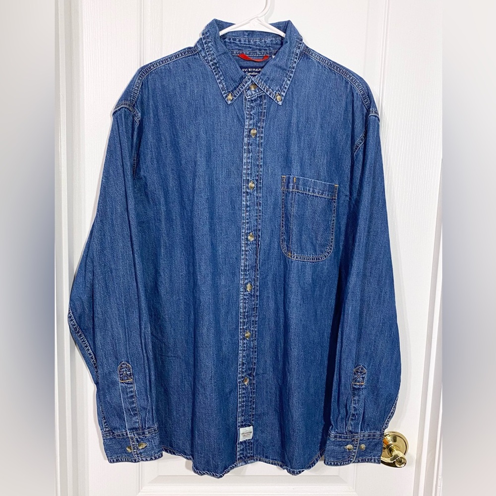 Y2K Levi Strauss Denim Button Down Shirt Blue Men’s Large